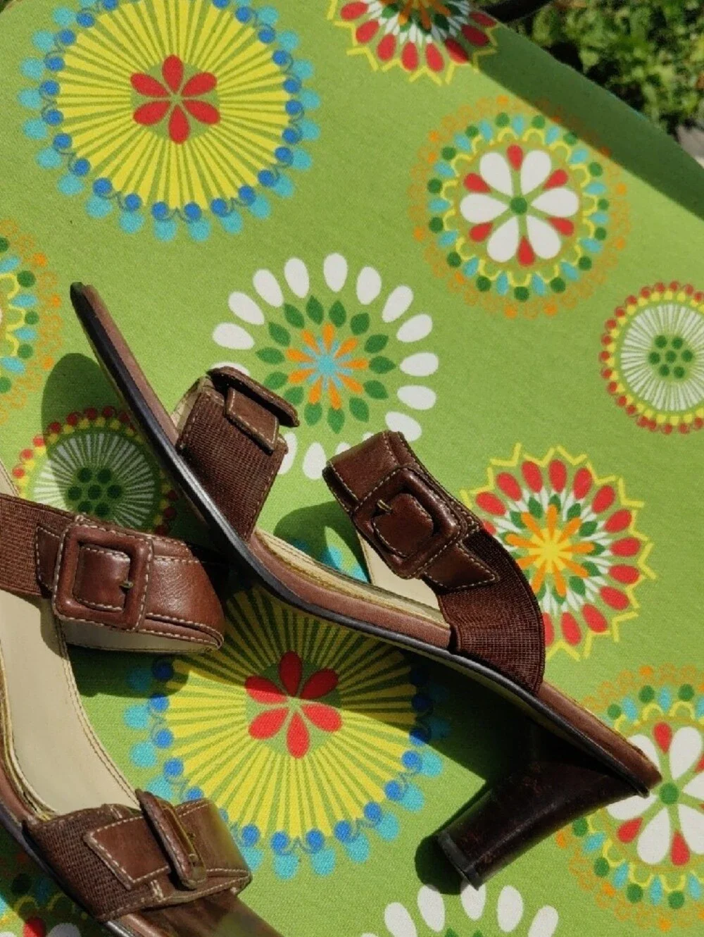 Anne Klein Brown Leather Slide Sandals with Buckle - Picture 5 of 6
